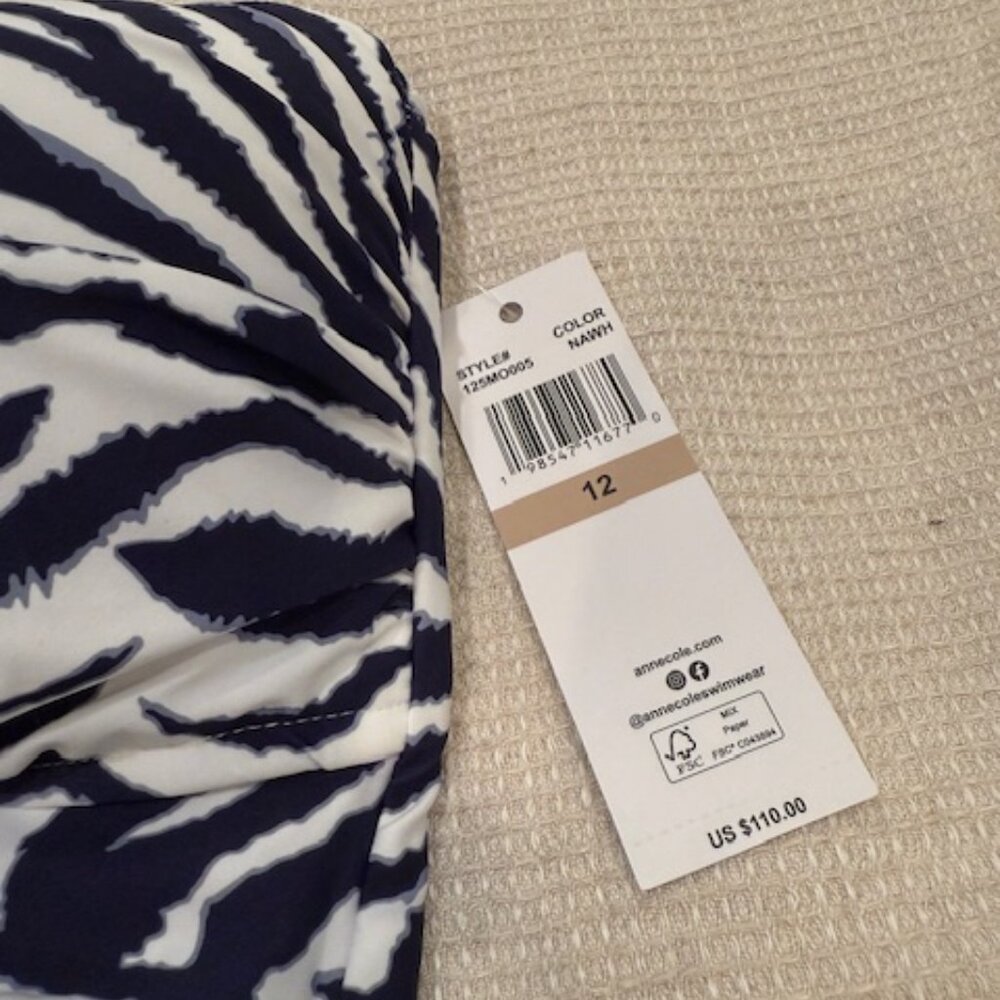 NWT ANNE COLE Twist Front Strapless One-piece Swimsuit Size 12 - Picture 7 of 7